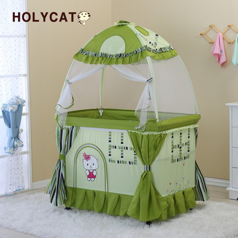 婴儿床布艺床游戏床可做摇床可调节带蚊帐大储物方便舒适可折叠图3