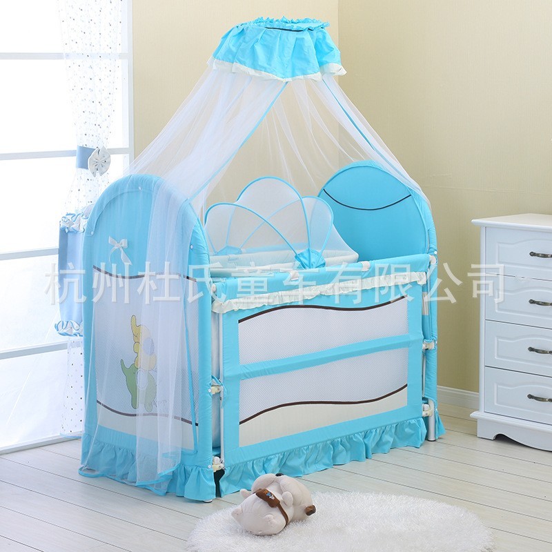 宝宝婴儿床 新生宝贝可加长配摇篮脚轮游戏床可调节带蚊帐图2