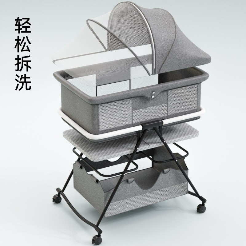 婴儿床可移动便携式宝宝床多功能可折叠新生儿小床摇篮床bb床带轮图3