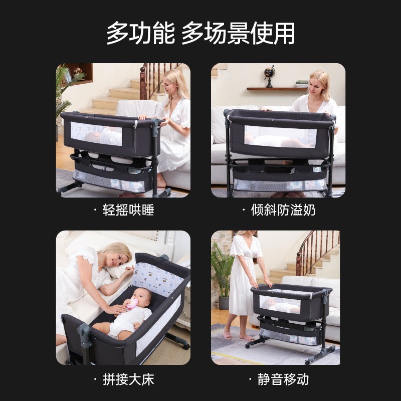 婴儿床多功能可折叠移动新生摇篮床跨境批发便携式bb拼接床尿布台图2