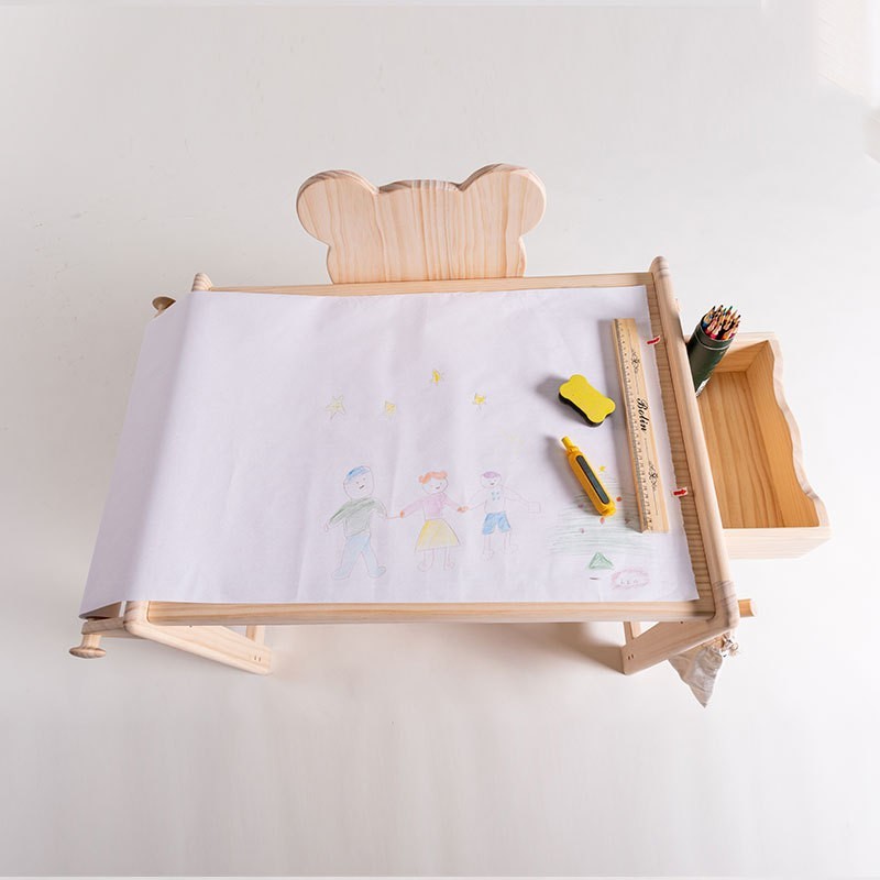 全实木儿童房画画学习桌创意多功能熊桌椅可升降高度松木课桌椅图4