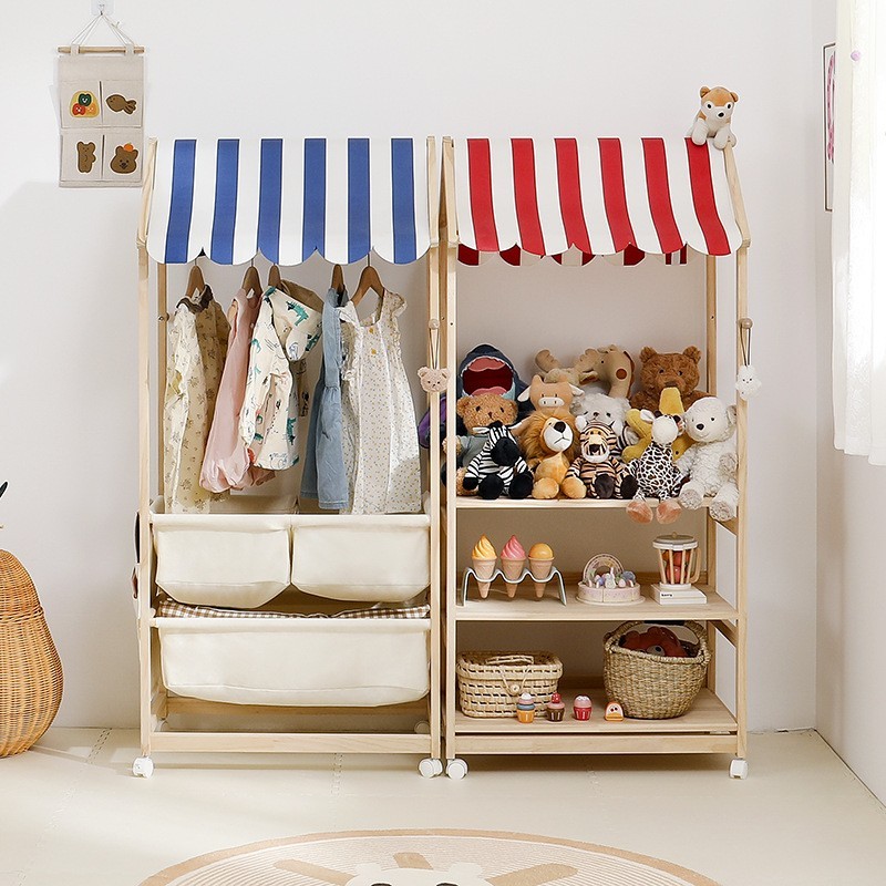 儿童房小卖铺置物架儿童玩具收纳架家用实木书架绘本架宝宝玩偶架