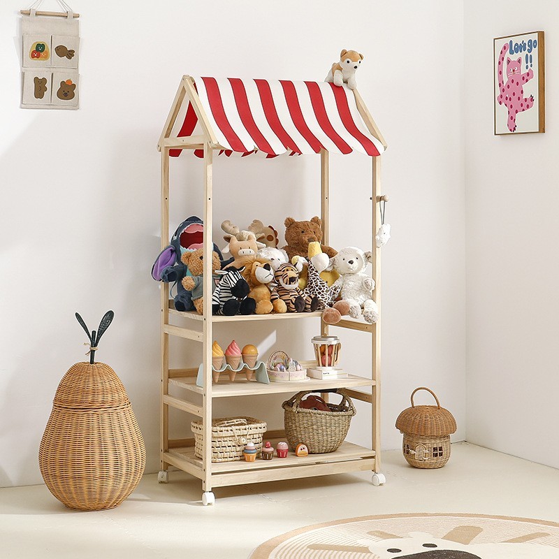 儿童房小卖铺置物架儿童玩具收纳架家用实木书架绘本架宝宝玩偶架图4