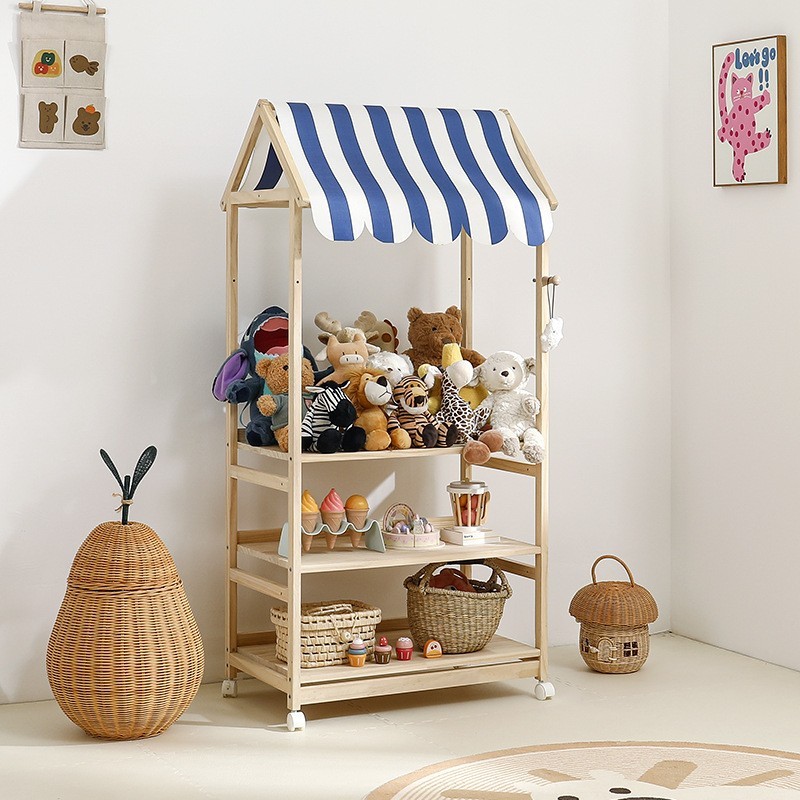 儿童房小卖铺置物架儿童玩具收纳架家用实木书架绘本架宝宝玩偶架图2