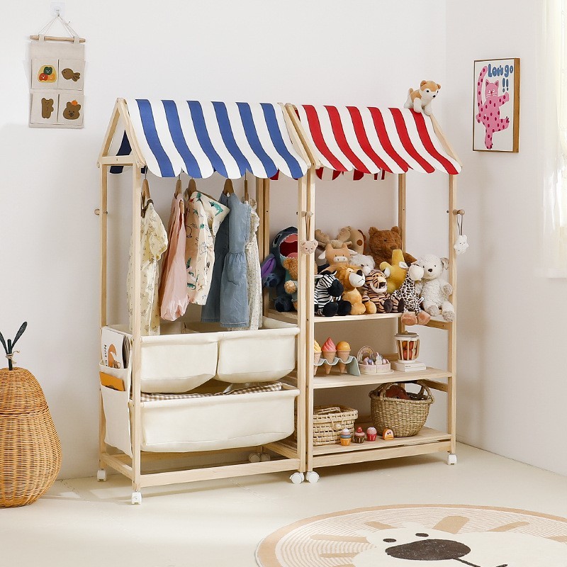 儿童房小卖铺置物架儿童玩具收纳架家用实木书架绘本架宝宝玩偶架图3