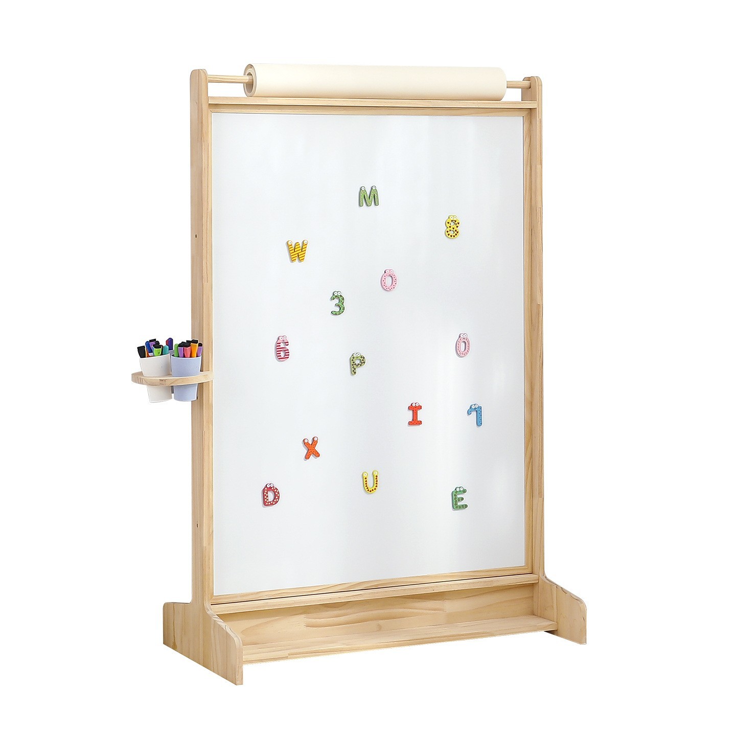 儿童画板双面磁性带画轴笔筒架实木支架式无尘涂鸦儿童绘画板黑板图5