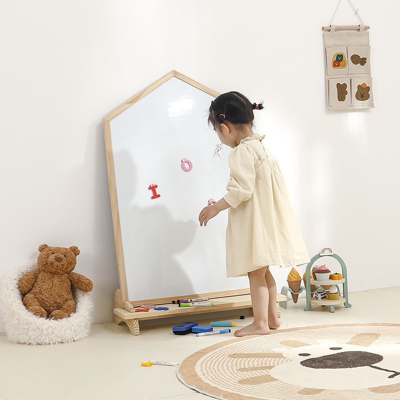 儿童画板双面磁性无尘涂鸦绘画板实木支架式家用宝宝早教小黑板