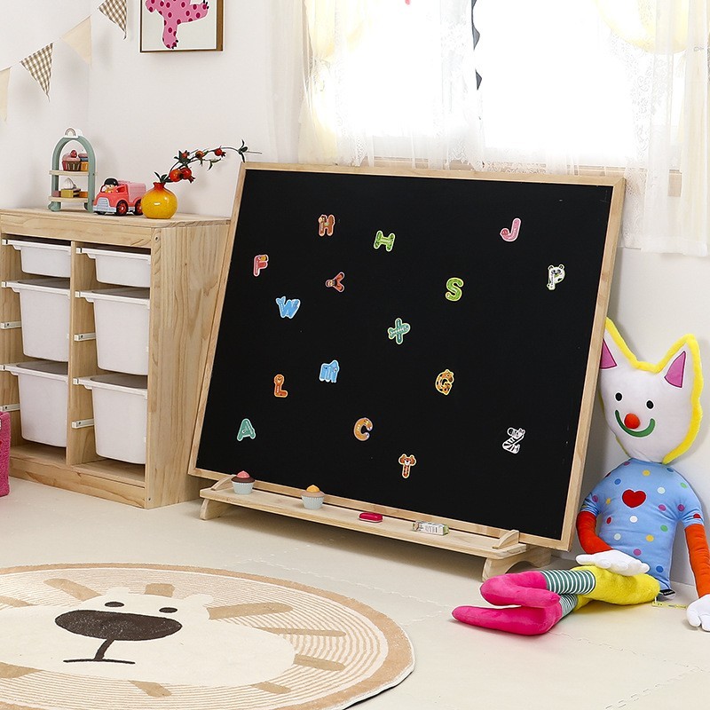 儿童画板双面磁性无尘涂鸦绘画板实木支架式家用宝宝早教小黑板图3