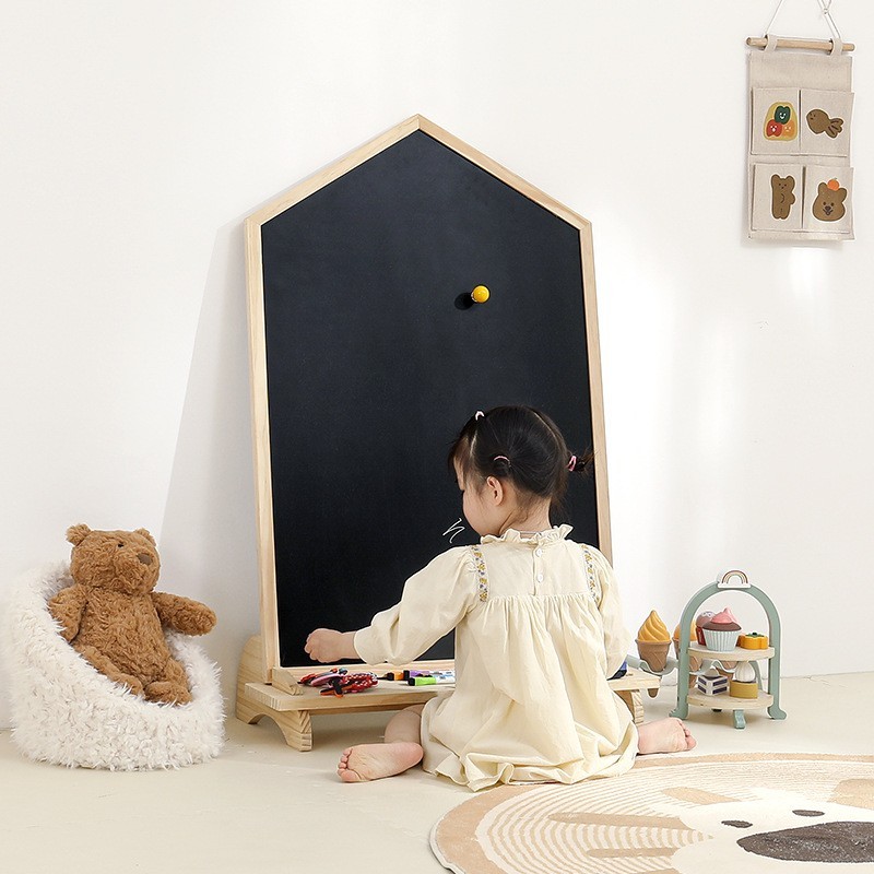 儿童画板双面磁性无尘涂鸦绘画板实木支架式家用宝宝早教小黑板图2