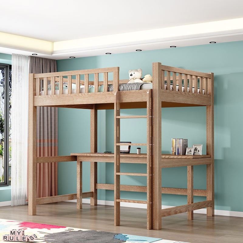 北美红橡木儿童上床下桌高架床单上层双人全实木子母床上下铺子母图2