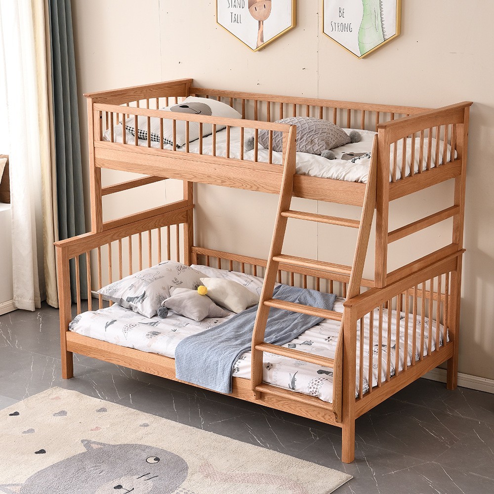 全实木上下铺北欧风白蜡木子母床可拆分双层儿童床红橡木高低床子