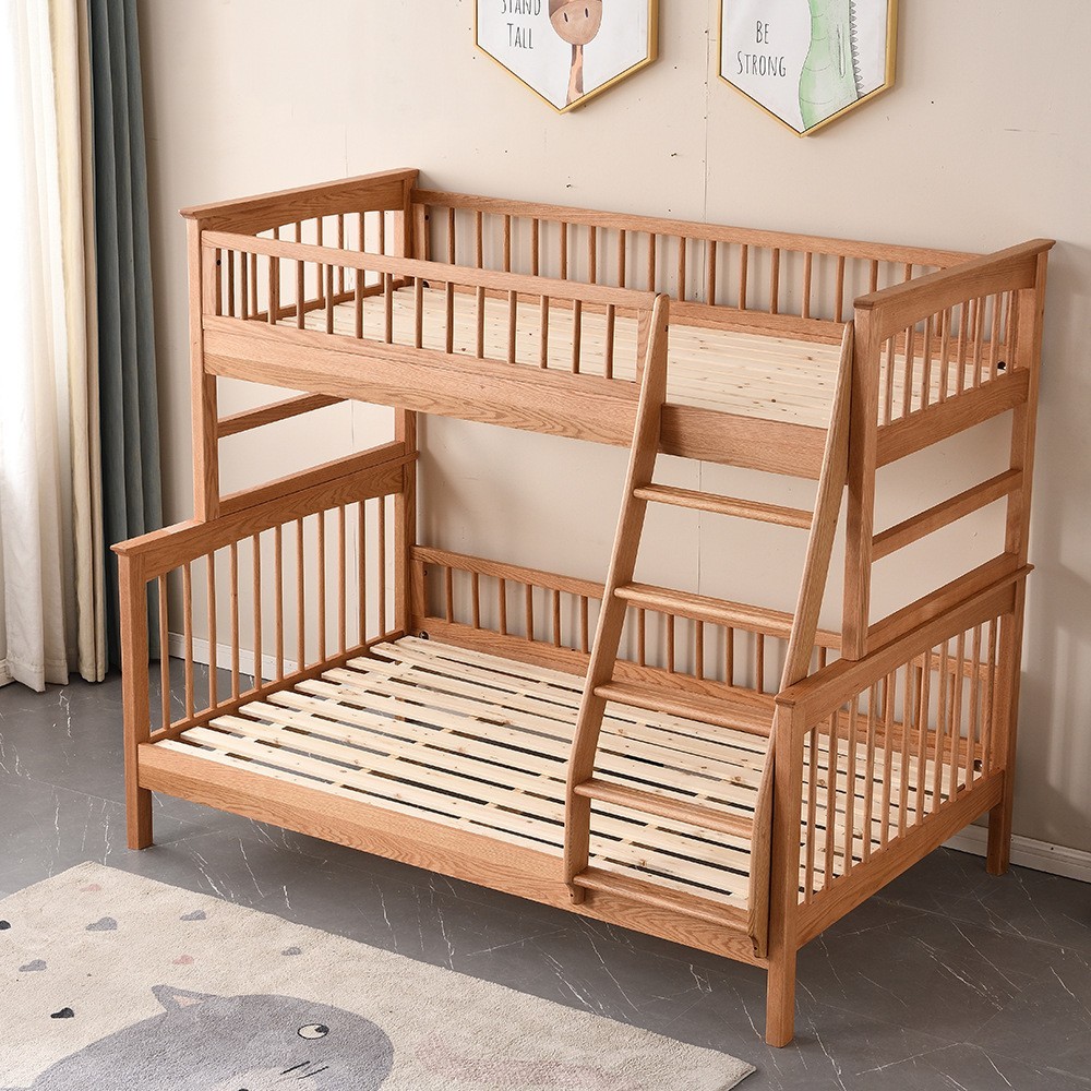 全实木上下铺北欧风白蜡木子母床可拆分双层儿童床红橡木高低床子图3