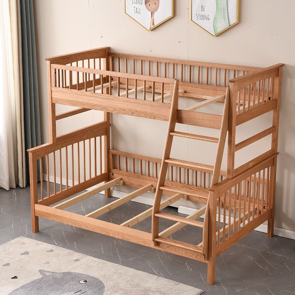 全实木上下铺北欧风白蜡木子母床可拆分双层儿童床红橡木高低床子图4