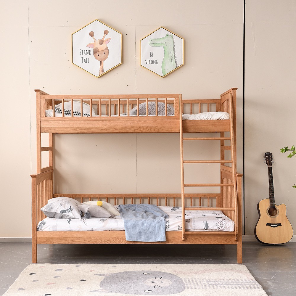 全实木上下铺北欧风白蜡木子母床可拆分双层儿童床红橡木高低床子图2