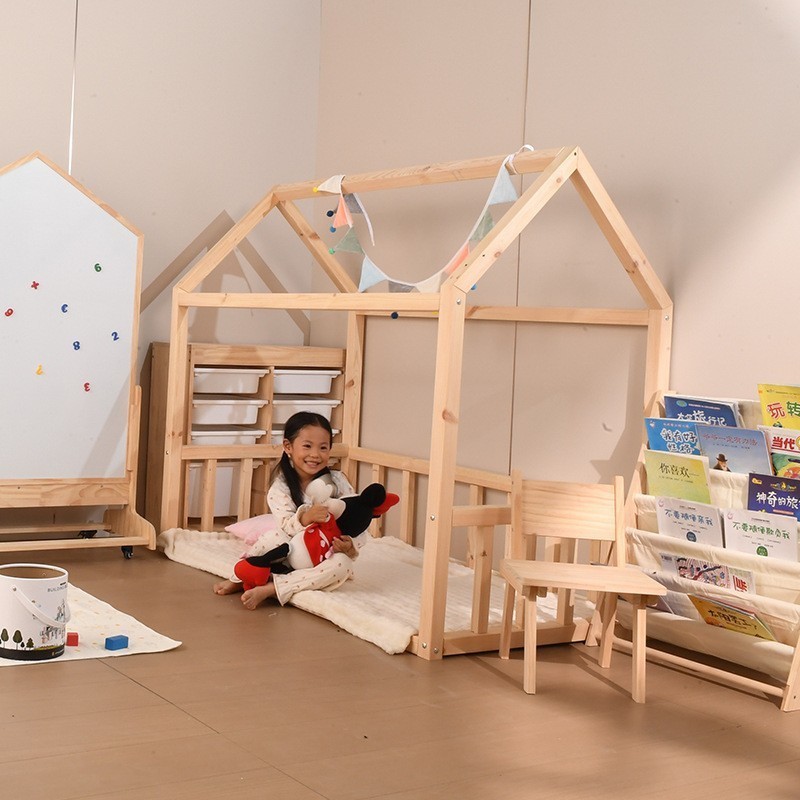 ins创意款小房子儿童床落地木架床北欧风5*5cm实木房子床拍摄道具