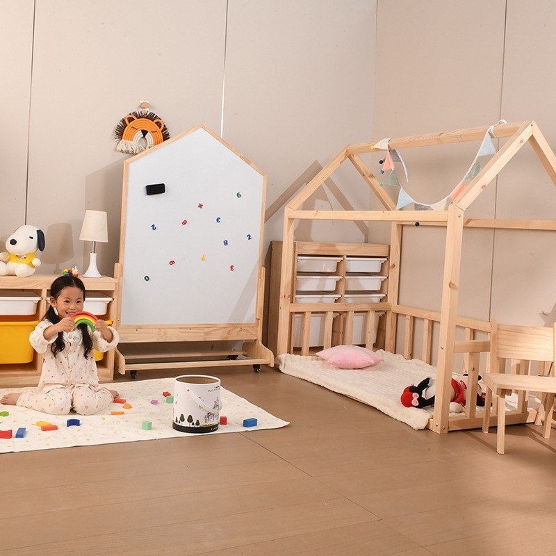 ins创意款小房子儿童床落地木架床北欧风5*5cm实木房子床拍摄道具图4
