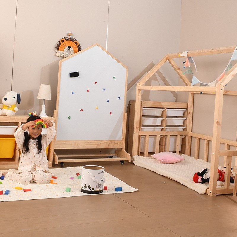 ins创意款小房子儿童床落地木架床北欧风5*5cm实木房子床拍摄道具图2