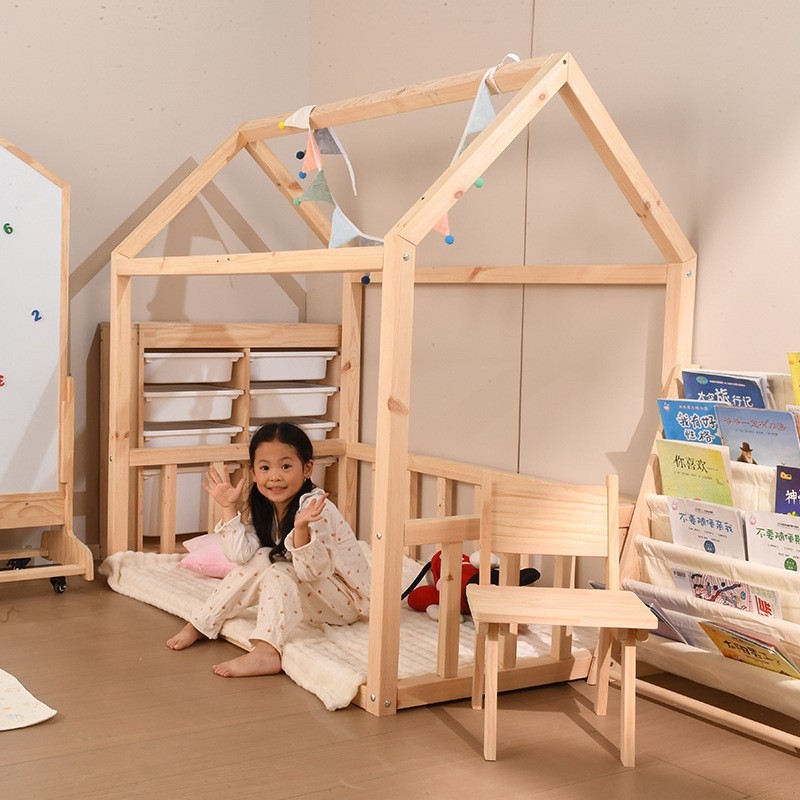 ins创意款小房子儿童床落地木架床北欧风5*5cm实木房子床拍摄道具图3