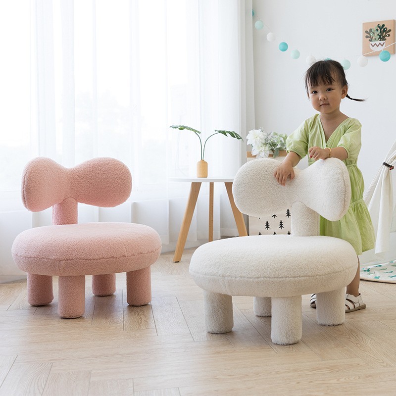 北欧创意儿童小沙发宝宝仿羊羔毛TY休闲椅客厅设计师款换鞋凳矮凳