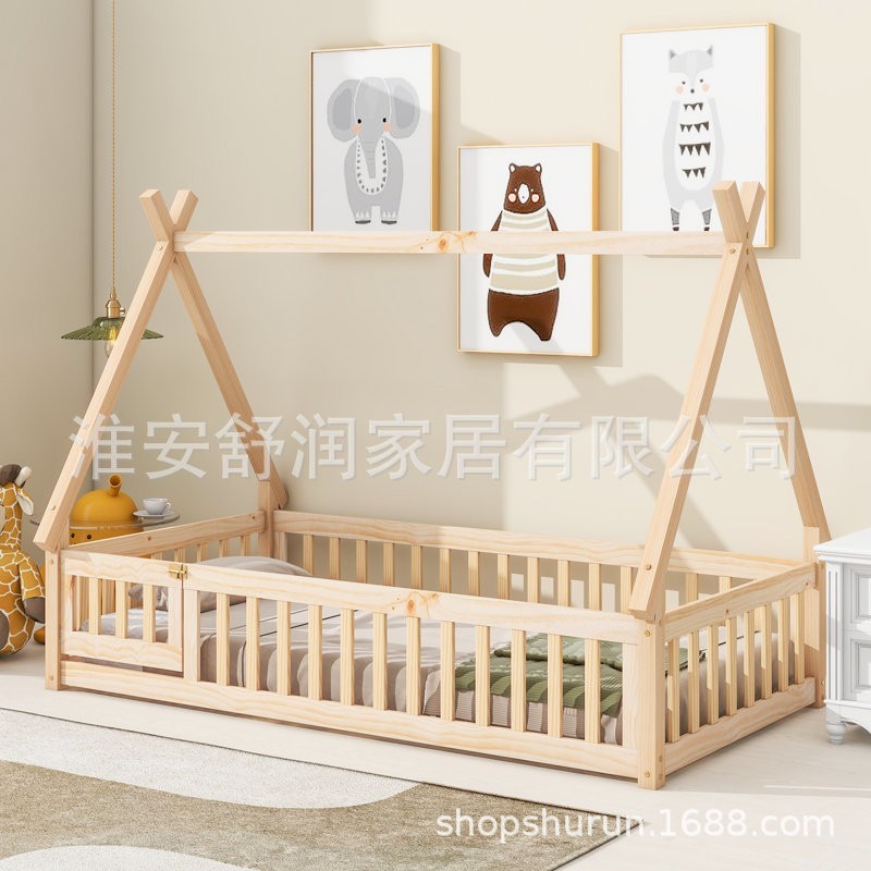 定制地台床实木儿童蒙氏儿童床幼儿宝宝床飞屋床护栏地板床大户型图2