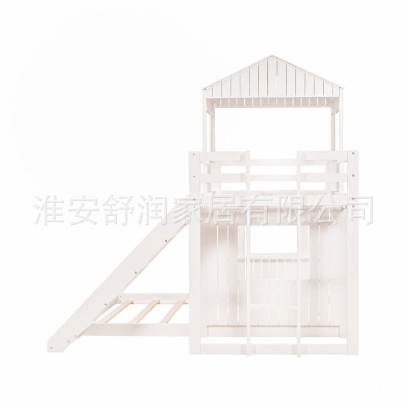 创意双胞胎宝宝床子母床实木小户型高低床铺床屋顶儿童床带滑滑梯图3