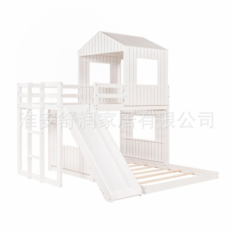 创意双胞胎宝宝床子母床实木小户型高低床铺床屋顶儿童床带滑滑梯图4