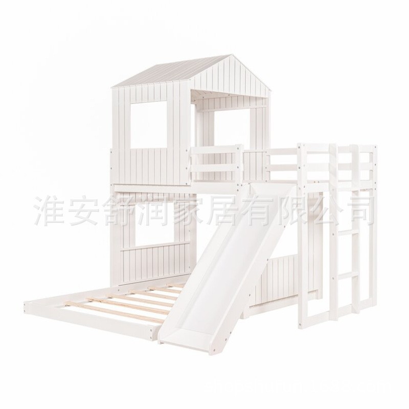 创意双胞胎宝宝床子母床实木小户型高低床铺床屋顶儿童床带滑滑梯图5