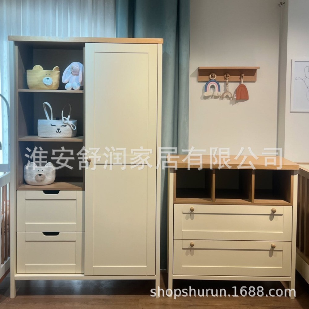 外贸定制3件套榉木婴儿床婴儿换尿布的床尿布台卧室儿童衣柜橱柜