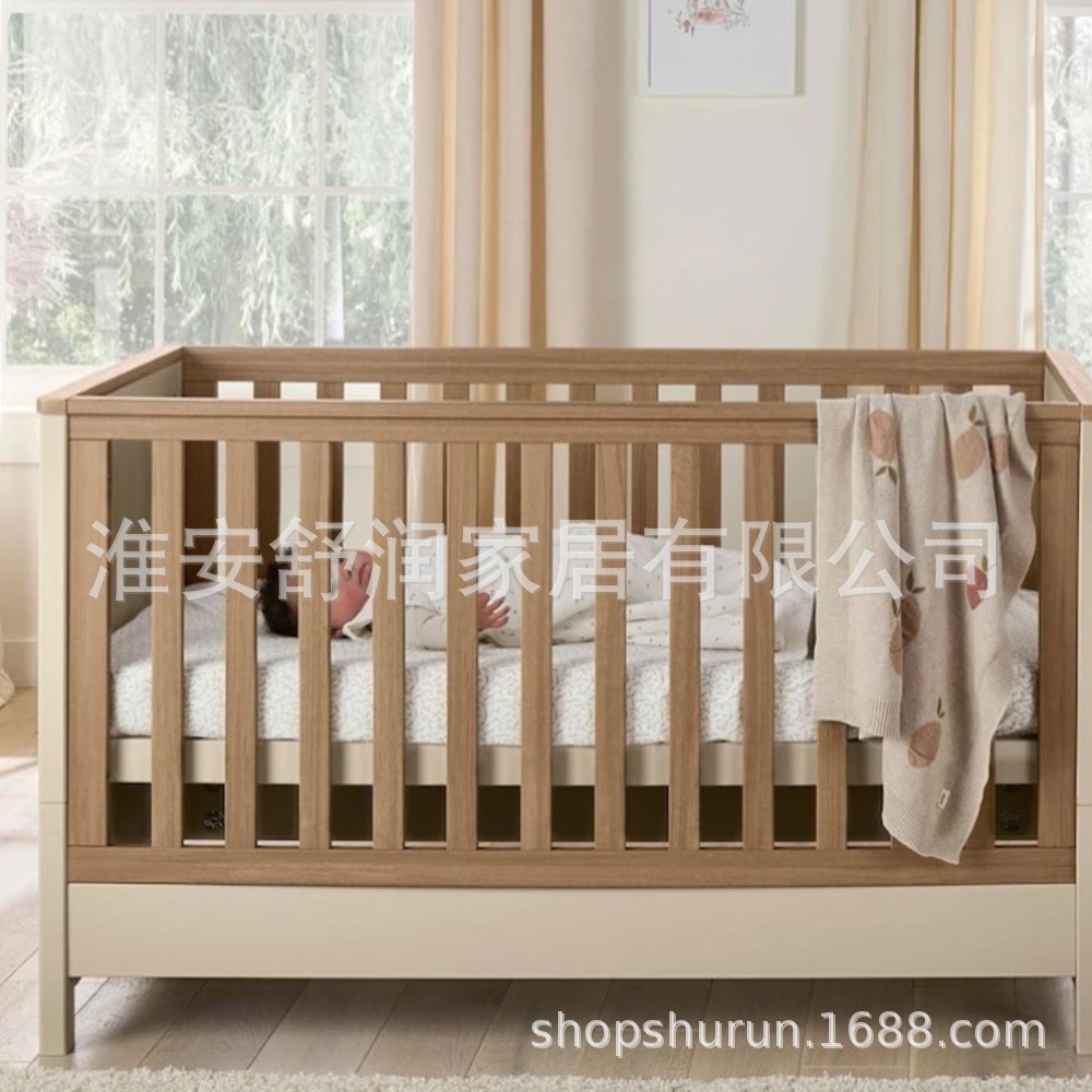 外贸定制3件套榉木婴儿床婴儿换尿布的床尿布台卧室儿童衣柜橱柜图3