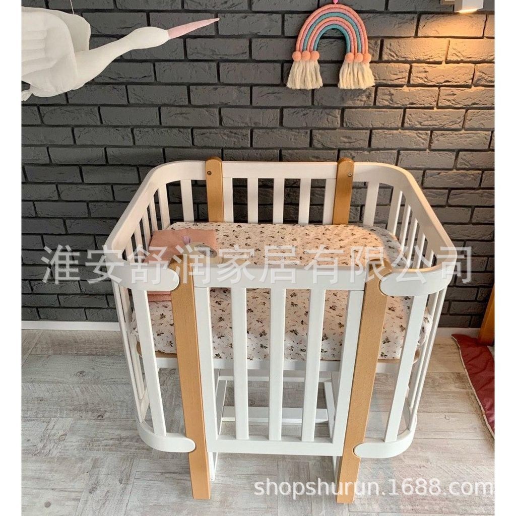 来图定制榉木婴儿床儿童家具实木宝宝可加长单人床可转换沙发床图3