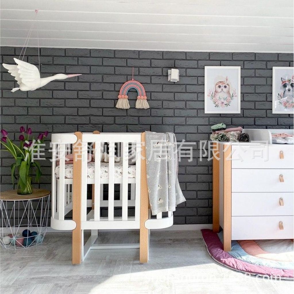 来图定制榉木婴儿床儿童家具实木宝宝可加长单人床可转换沙发床图2