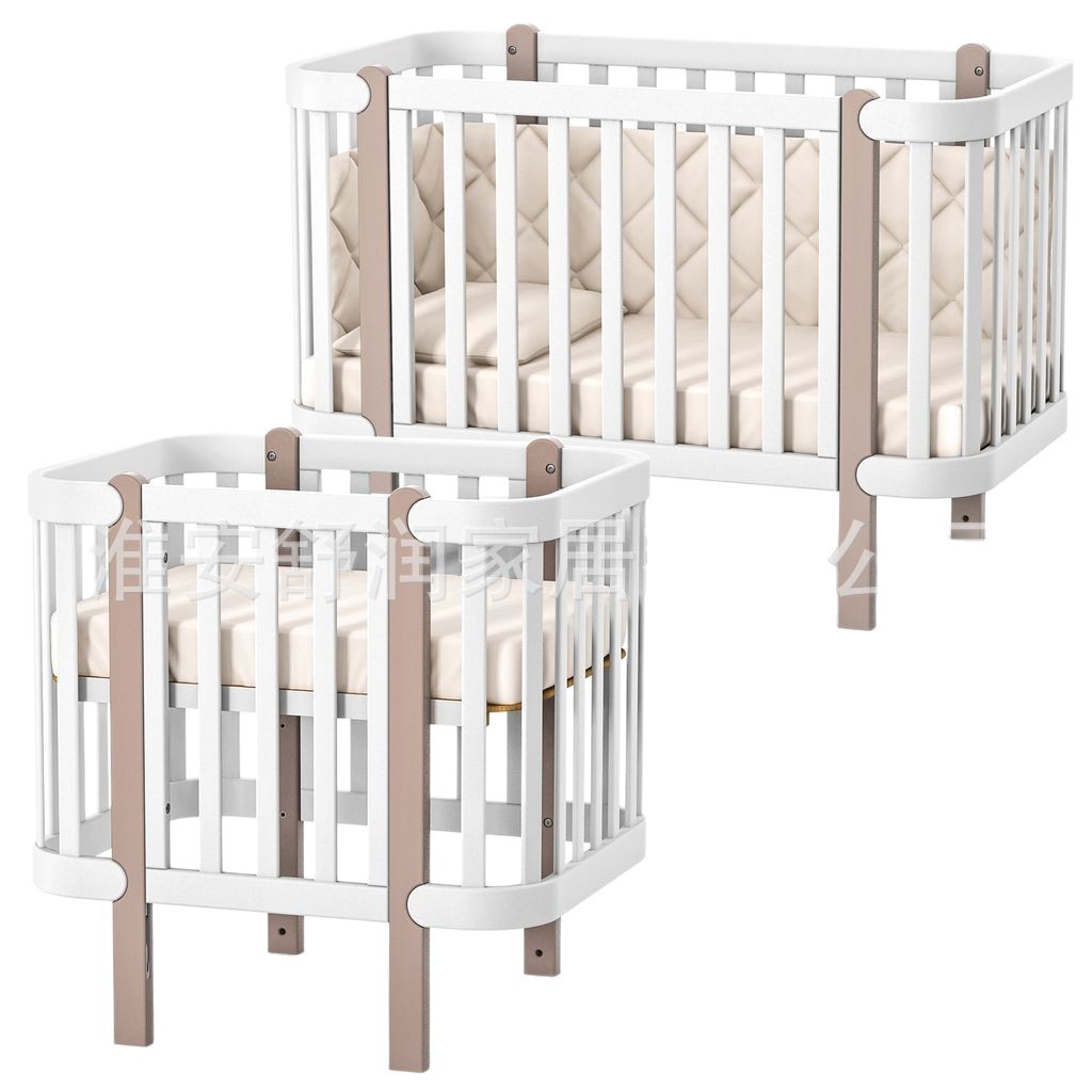 来图定制榉木婴儿床儿童家具实木宝宝可加长单人床可转换沙发床图4