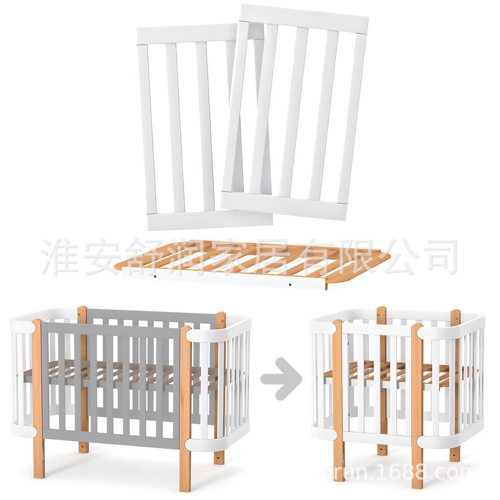 来图定制榉木婴儿床儿童家具实木宝宝可加长单人床可转换沙发床图5