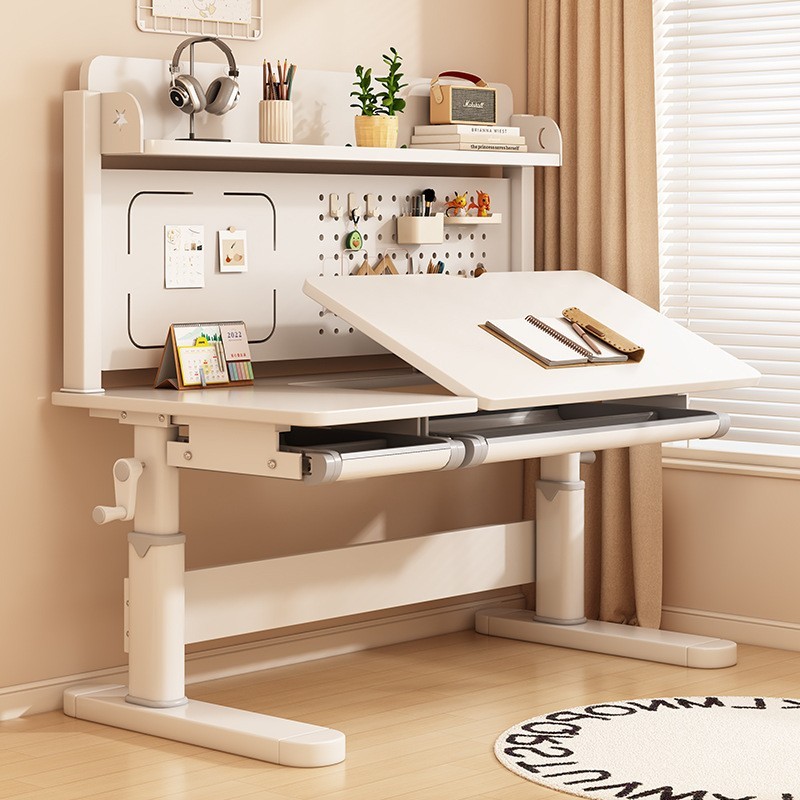 实木桌椅学生可升降调节写字矫正坐姿靠背座椅护腰书桌课桌护眼图4