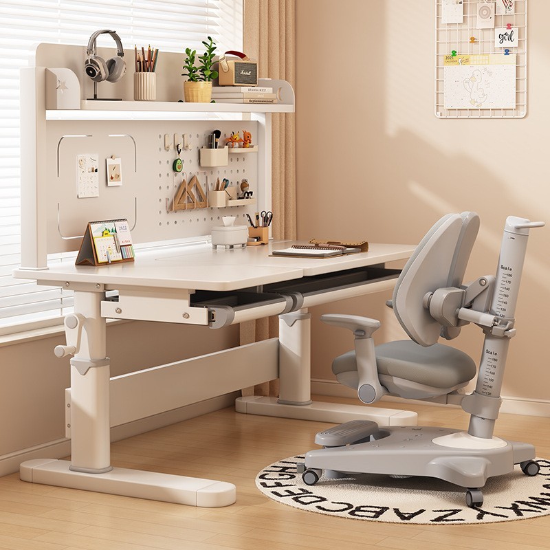 实木桌椅学生可升降调节写字矫正坐姿靠背座椅护腰书桌课桌护眼图2