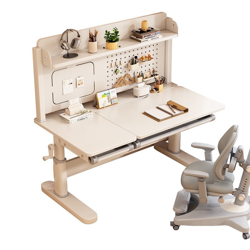 实木桌椅学生可升降调节写字矫正坐姿靠背座椅护腰书桌课桌护眼图5