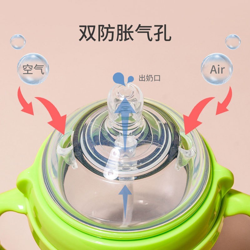 婴儿防摔奶瓶宝宝吸管鸭嘴奶瓶儿童大口径带手柄硅胶奶瓶图3