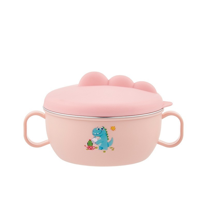 新款小恐龙饭碗宝宝吃饭辅食碗316不锈钢儿童碗保温碗带勺子餐具图3