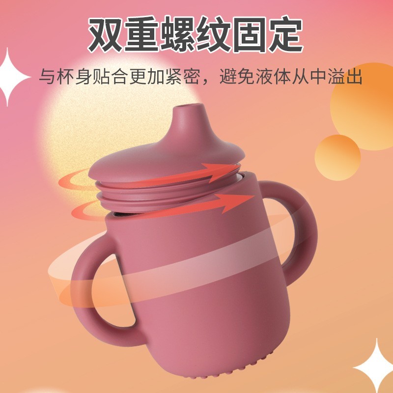 硅胶水杯吸管杯婴儿学饮杯鸭嘴杯防摔防漏儿童餐具套装硅胶杯子图4