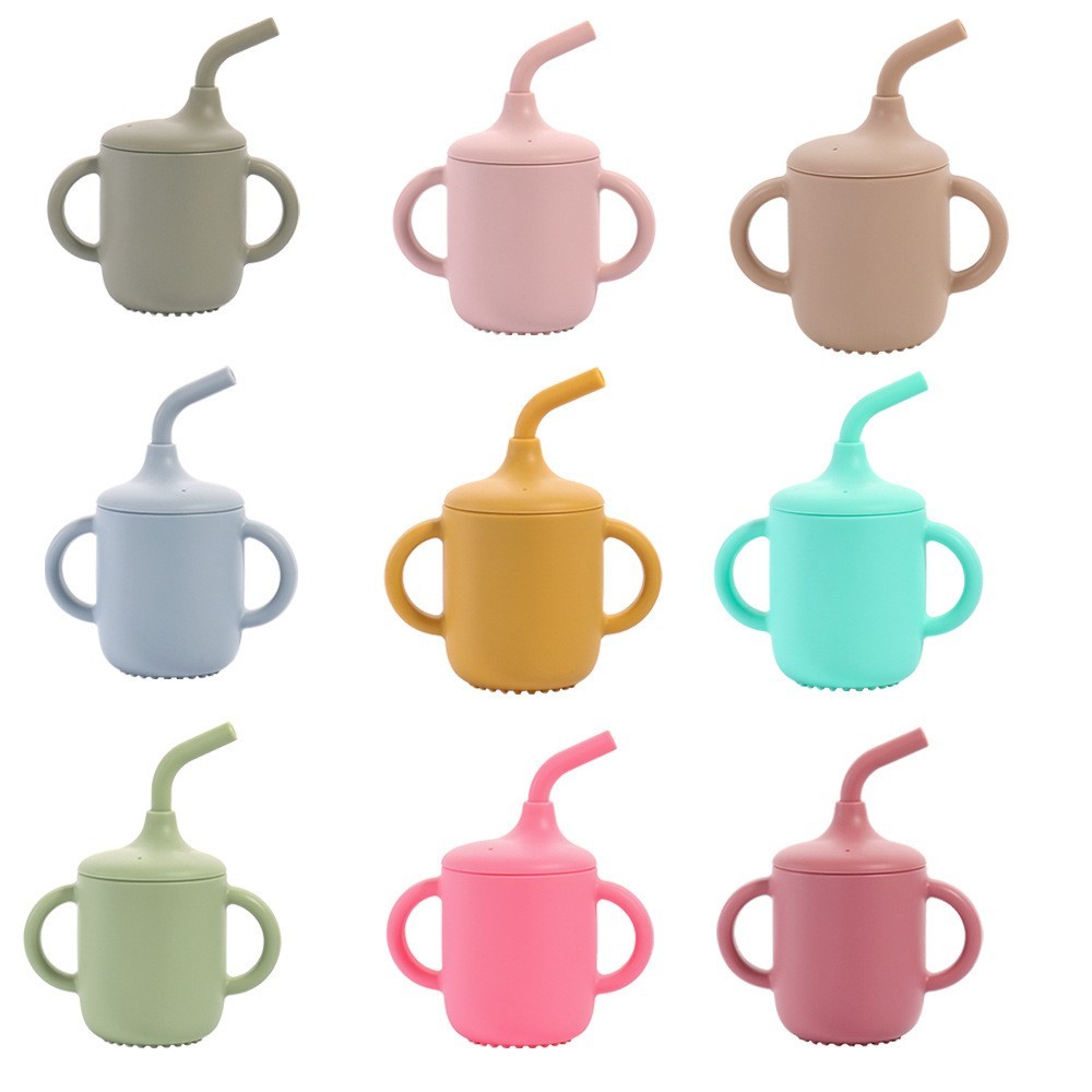 硅胶水杯吸管杯婴儿学饮杯鸭嘴杯防摔防漏儿童餐具套装硅胶杯子图5