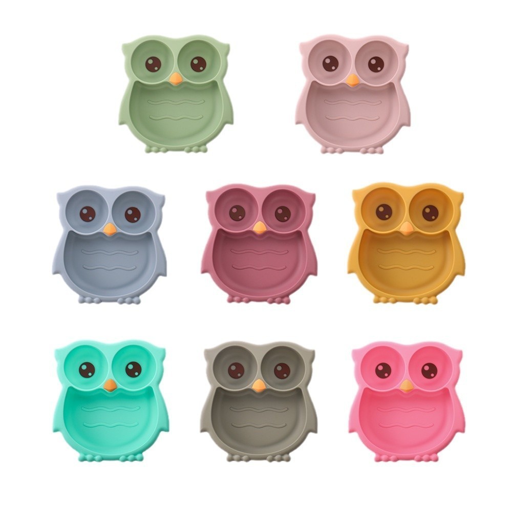 宝宝硅胶猫头鹰餐盘新品婴儿一体式分格辅食盘子儿童硅胶餐具套装图5