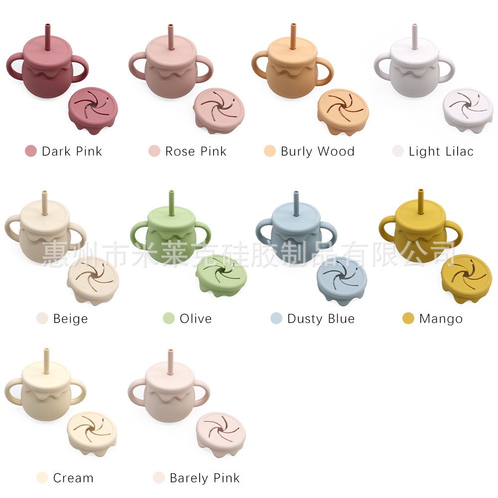 跨境ins风撞色儿童吸管杯二合一带手柄硅胶零食杯宝宝学饮杯图3