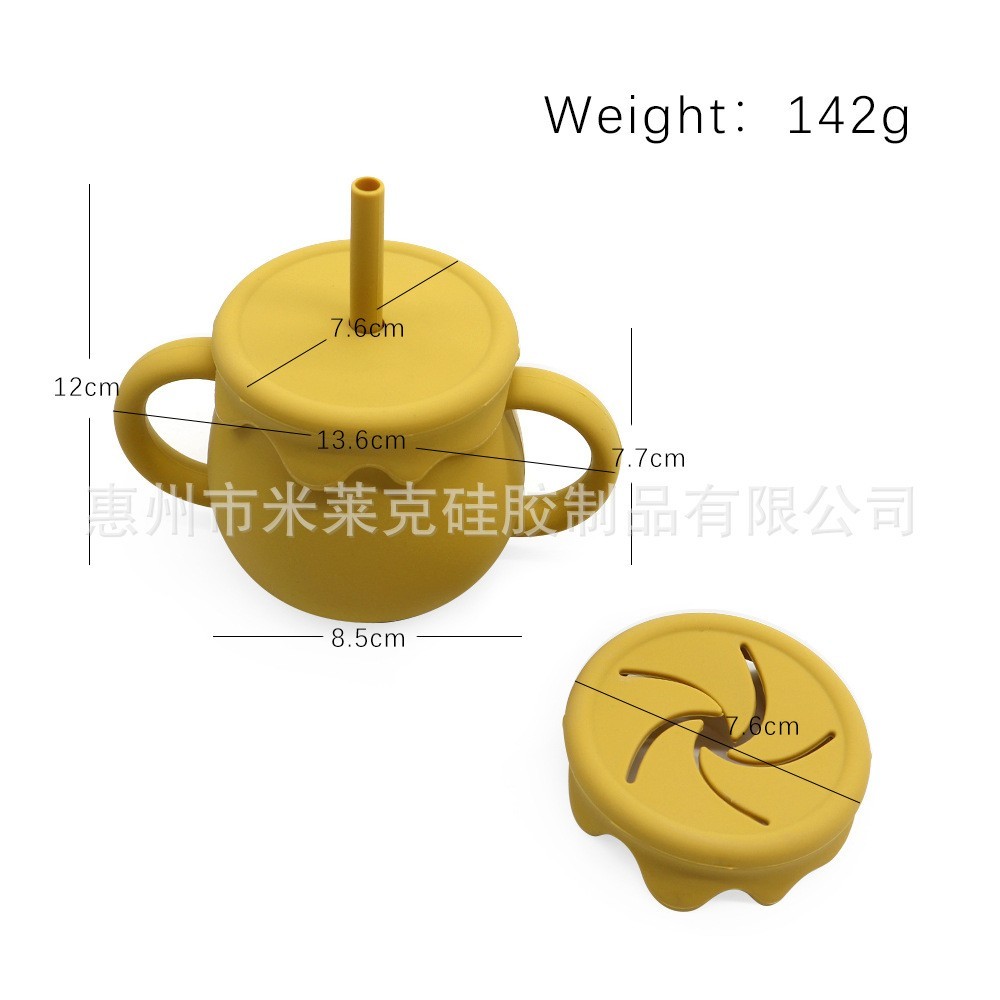 跨境ins风撞色儿童吸管杯二合一带手柄硅胶零食杯宝宝学饮杯图5