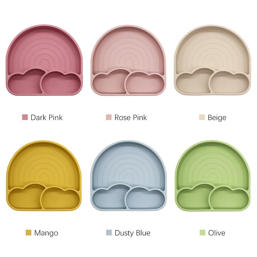 跨境ins婴儿童吸盘式三分格辅食餐盘 宝宝带透明盖食品级硅胶餐盘图2