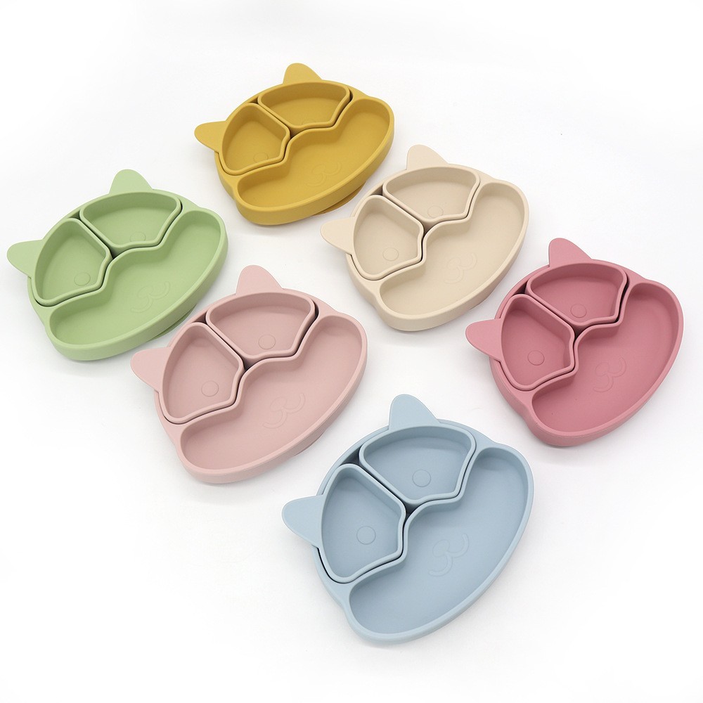 儿童食品级硅胶防摔餐具带吸盘辅食碗宝宝吸附桌面可拆卸分格餐盘