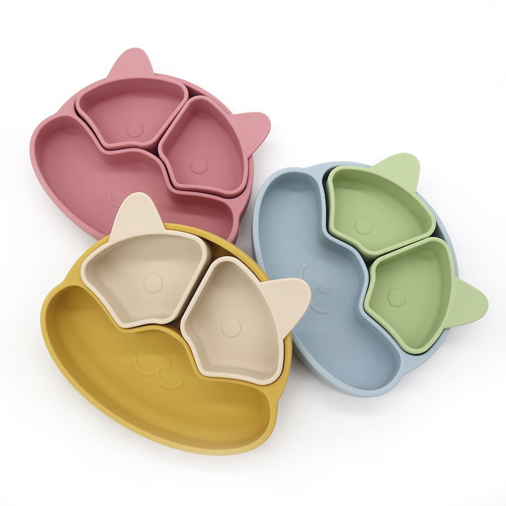 儿童食品级硅胶防摔餐具带吸盘辅食碗宝宝吸附桌面可拆卸分格餐盘图3