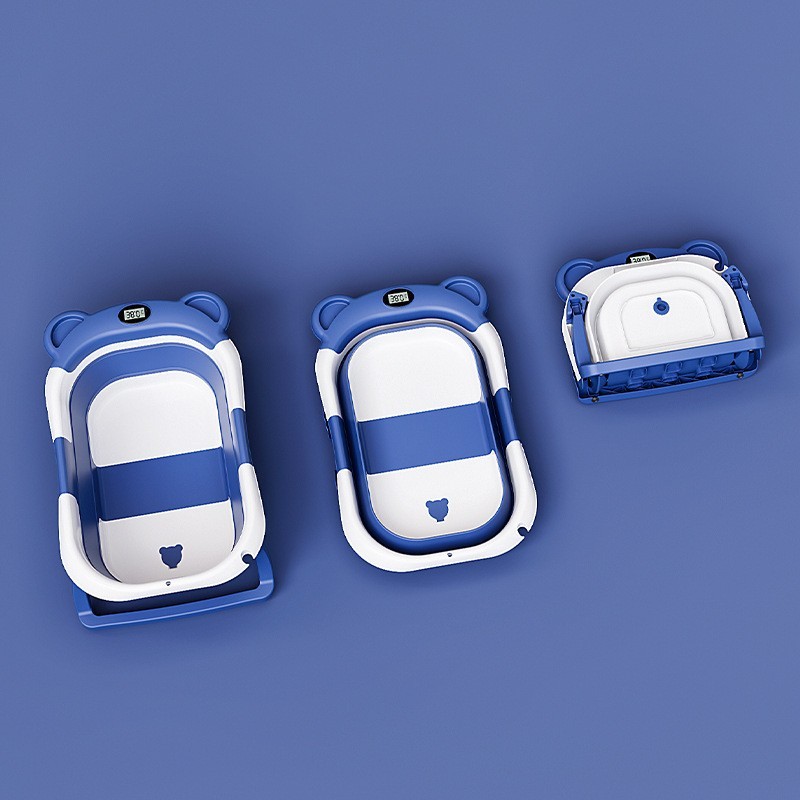 宝宝加厚浴盆洗澡盆婴儿家用可坐可躺感温折叠沐浴桶婴儿浴盆用品