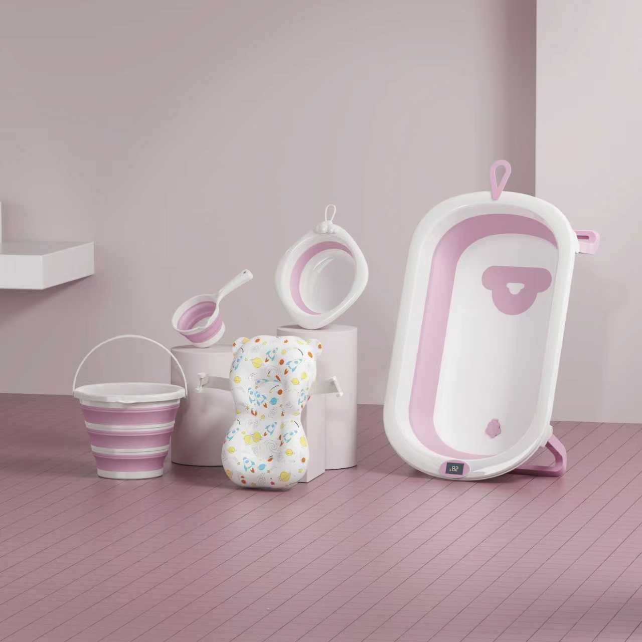 洗澡盆浴盆宝宝可折叠幼儿坐躺大号浴桶小孩家用儿童浴盆6件套图3