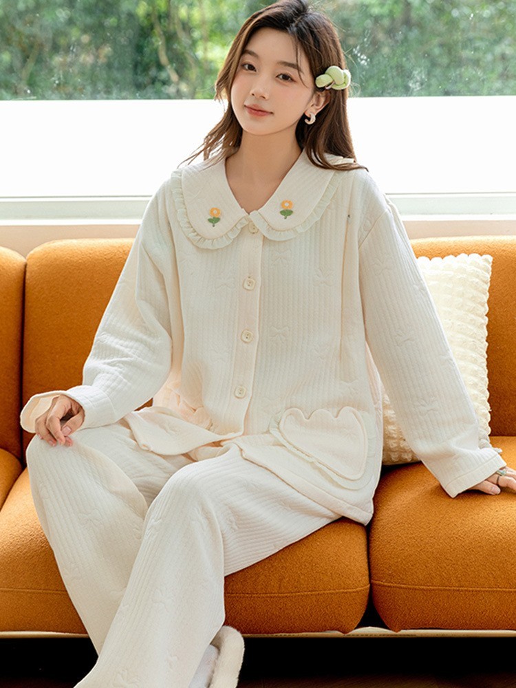 孕妇装睡衣空气棉夹层产妇产后哺乳喂奶月子服两件套宽松舒适设计