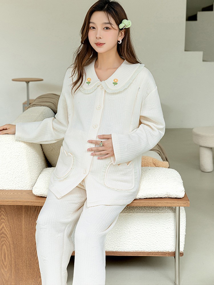 孕妇装睡衣空气棉夹层产妇产后哺乳喂奶月子服两件套宽松舒适设计图4